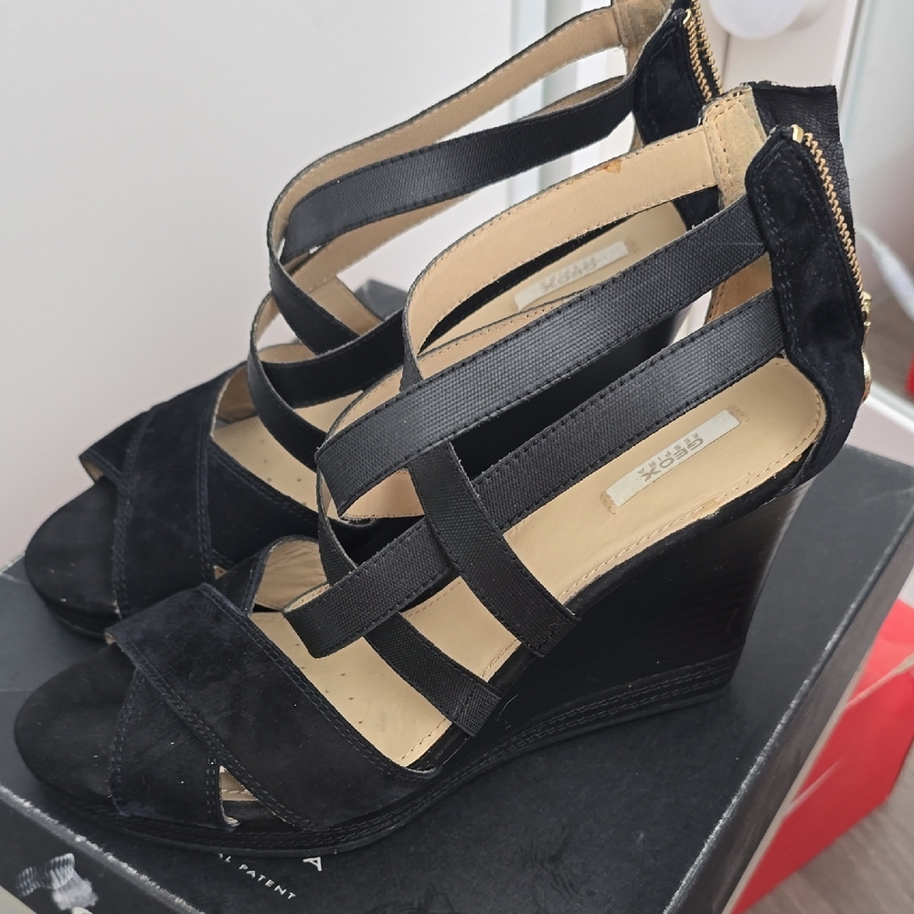 Geox Black Wedge Shoes with Ankle Strap